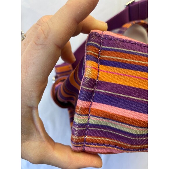 Marc Jacobs The Tote Bag Medium Violet Striped Fabric Crossbody HandBag W/ Strap - Picture 4 of 8